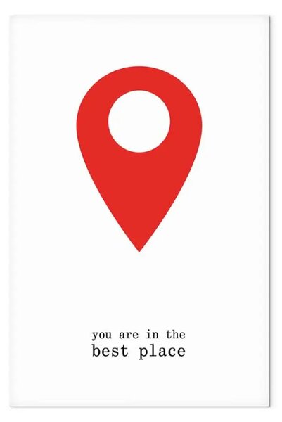 Quadro Sei nel miglior posto - scritta in inglese con un motivo grafico rosso su uno sfondo bianco