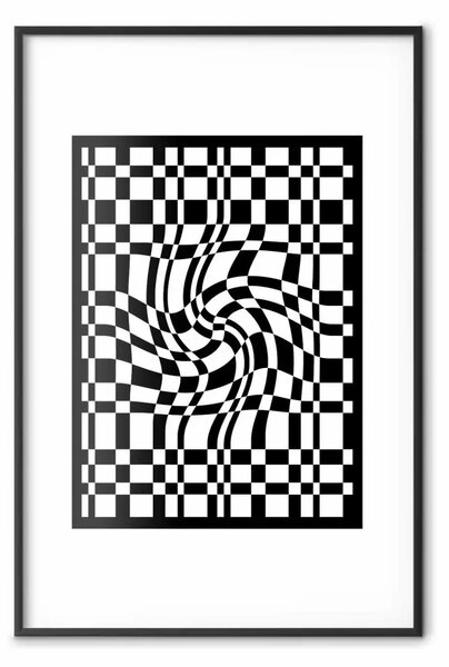 Poster: Scacchiera distorta - astrazione geometrica in bianco e nero