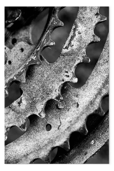 Quadro moderno Cremagliera di metallo - macchina retrò monocromatica vista da vicino