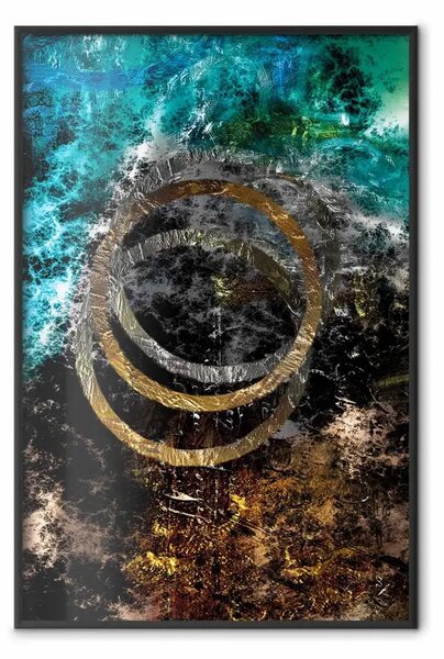 Poster: Cassiopea - astrazione colorata con due cerchi in oro e argento