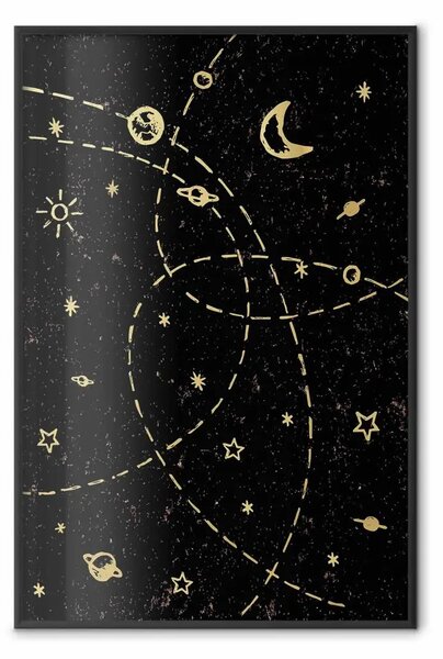 Poster: Galassia magica: stelle dorate e simboli spazio buio