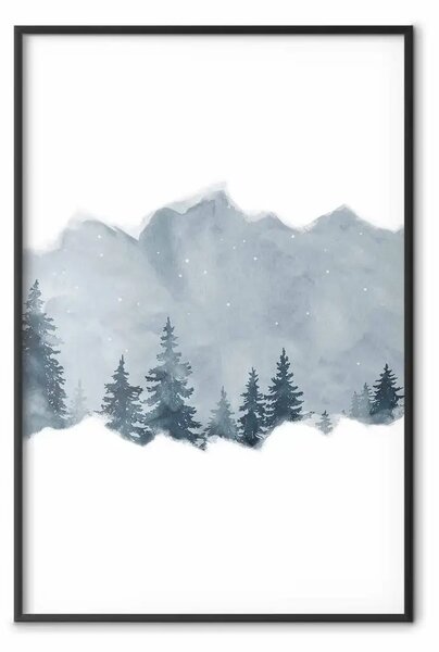 Poster: Una sezione della Siberia: paesaggio invernale alberi cielo nebbioso