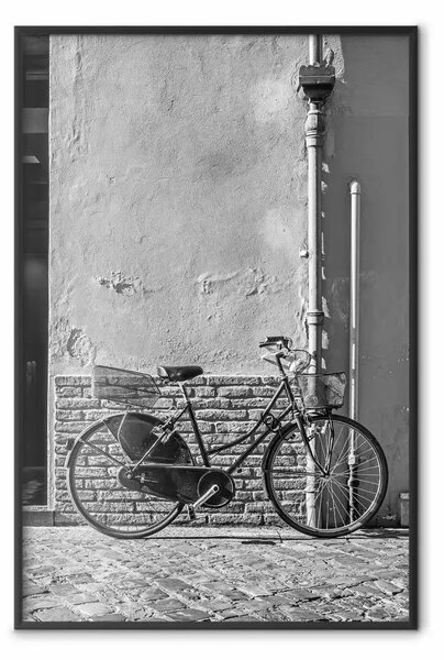 Poster: Vecchia bicicletta italiana - cornice bianca nera strada