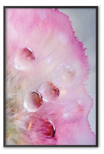 Poster: Gocce - astrazione multicolore con gocce d'acqua su acquerelli rosa