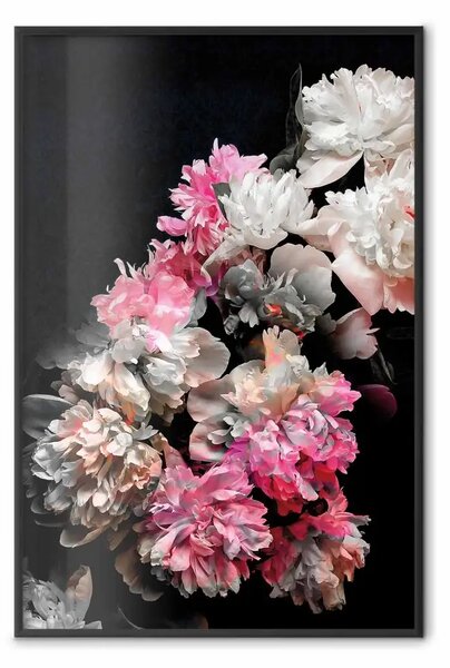 Poster: Bouquet al buio - composizione con fiori su sfondo nero
