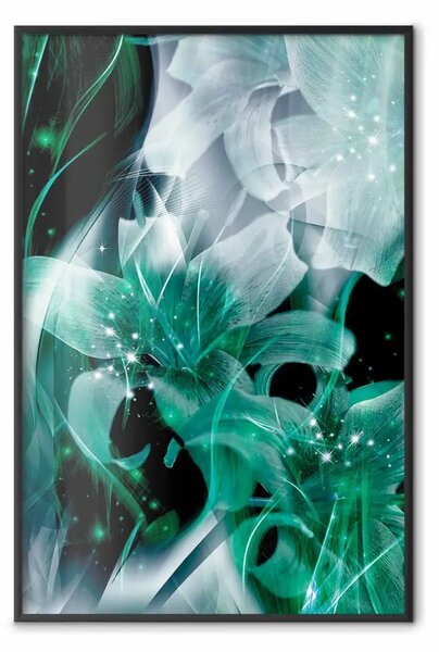 Poster: Gigli favolosi: un'astrazione piena di verde con fiori lucenti