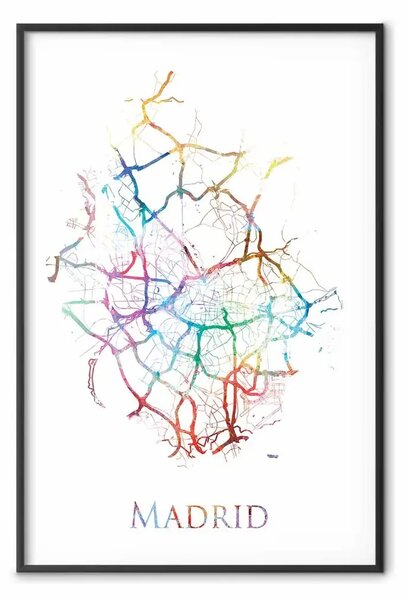 Poster: Madrid: mappa colorata città Spagna con iscrizione