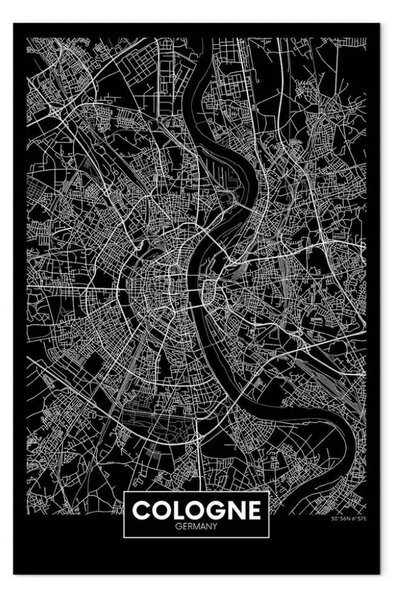 Quadro Colonia - mappa della città tedesca dalla vista aerea in bianco e nero
