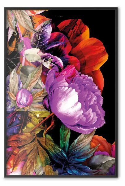 Poster: Colori d'estate - glamour fiori multicolori su sfondo nero