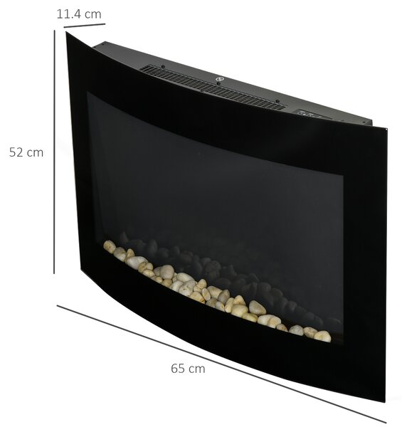 HOMCOM Camino Elettrico da Parete con Effetto Fiamma Colorato e Telecomando, in Acciaio Inox e Vetro, 65x11.4x52cm, Nero | Aosom Italy