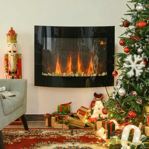 HOMCOM Camino Elettrico da Parete con Effetto Fiamma Colorato e Telecomando, in Acciaio Inox e Vetro, 65x11.4x52cm, Nero | Aosom Italy