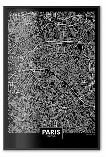 Poster: Mappa scura di Parigi - con scritte in inglese