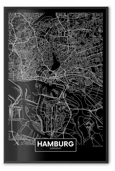Poster: Mappa di Amburgo - in bianco e nero