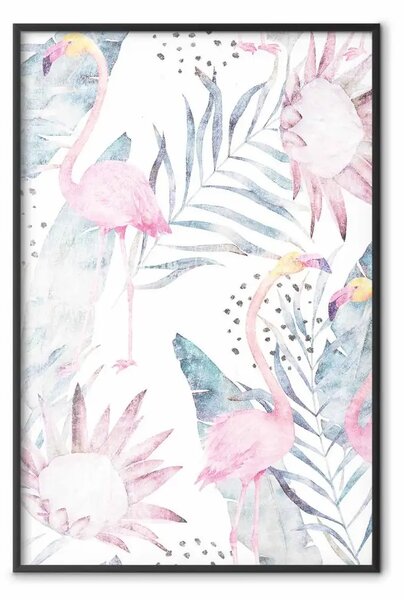 Poster: Nebbia esotica - tropicale con fenicotteri rosa