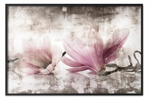 Poster: Magnolia memory - composizione botanica vintage con fiori luminosi
