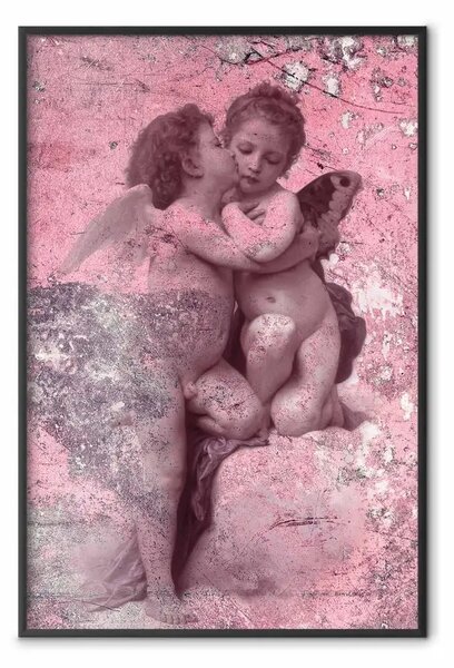 Poster: Bacio cremisi - composizione religiosa con due angeli e sfondo rosa