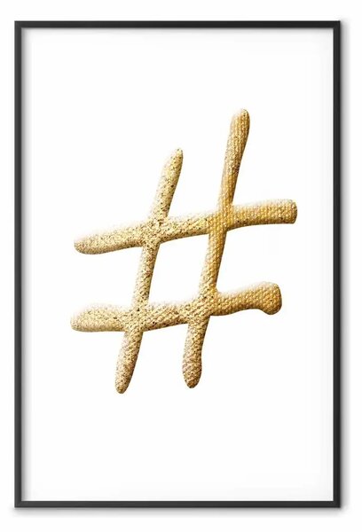 Poster: Hashtag d'oro - composizione semplice con scritta su sfondo bianco