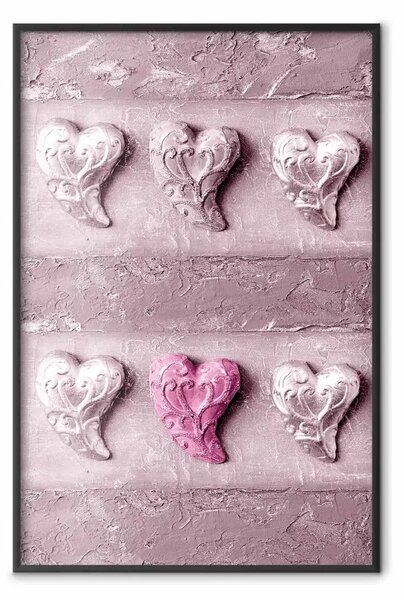 Poster: Volti d'amore - piena di rosa con cuori