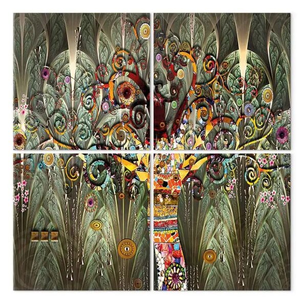 Quadro moderno Albero colorato con pattern (4 pezzi) - spirali alla Gustav Klimt