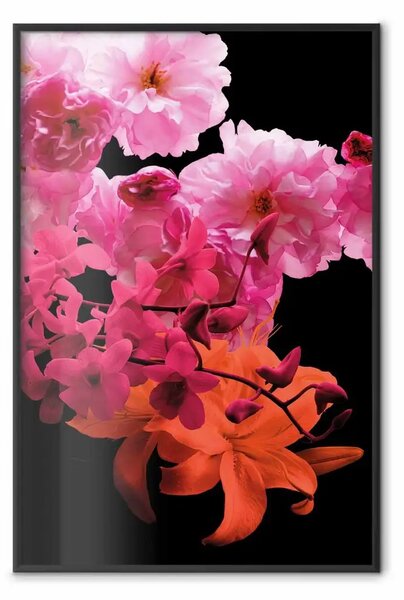 Poster: Saturazione primaverile - vegetazione con fiori rosa su nero