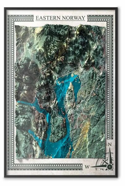Poster: Mappa isometrica: Norvegia orientale - montagne e mare