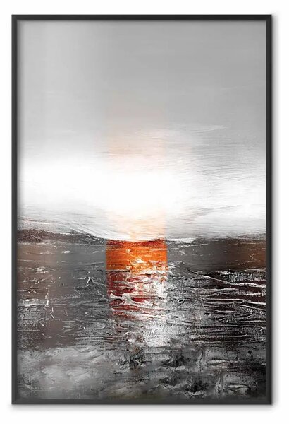 Poster: Tramonto astratto - composizione moderna su sfondo argenteo