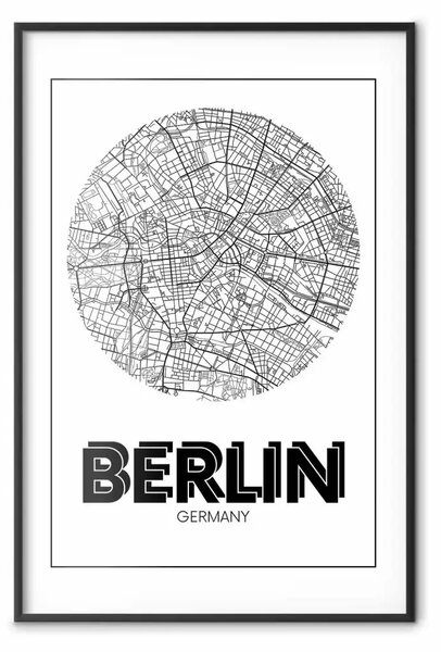Poster: Berlino retrò - mappa b/n capitale tedesca