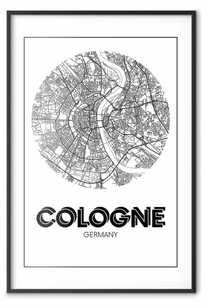 Poster: Colonia retrò - mappa in b/n città tedesca