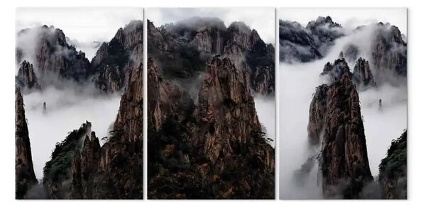 Quadro Montagne tra le nuvole (3 pezzi) - maestoso paesaggio nella nebbia