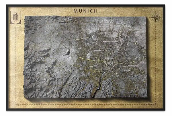 Poster: Mappa isometrica: Monaco Baviera - su texture cartacea