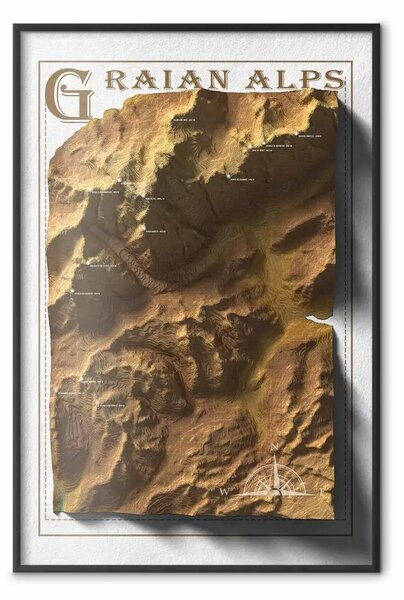 Poster: Mappa isometrica: Alpi Graie - montagne dorate
