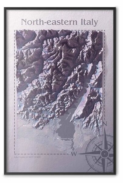 Poster: Mappa isometrica: Nord-est Italia - montagne italiane e scritte