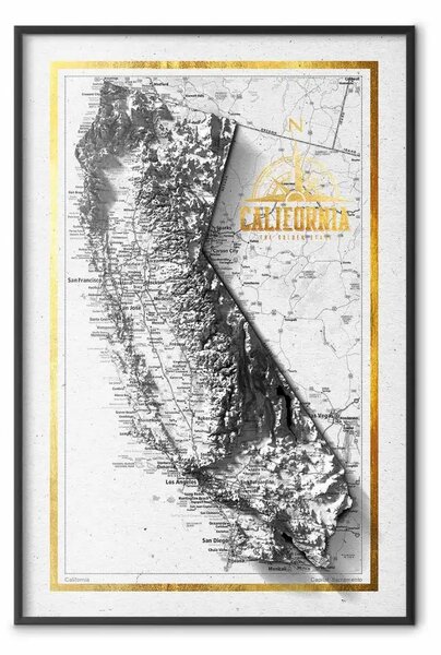 Poster: Mappa isometrica: California - stato USA