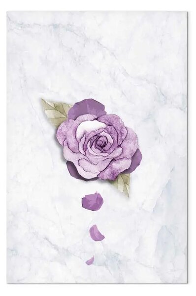 Quadro Acquerello rosa - pianta viola su uno sfondo di marmo leggero