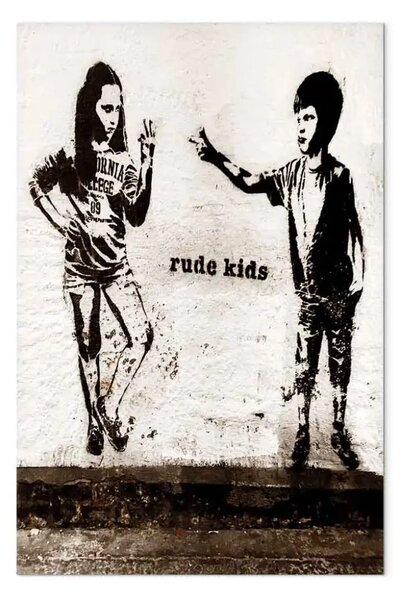 Quadro Bambini di strada - graffiti in bianco e nero stile street art