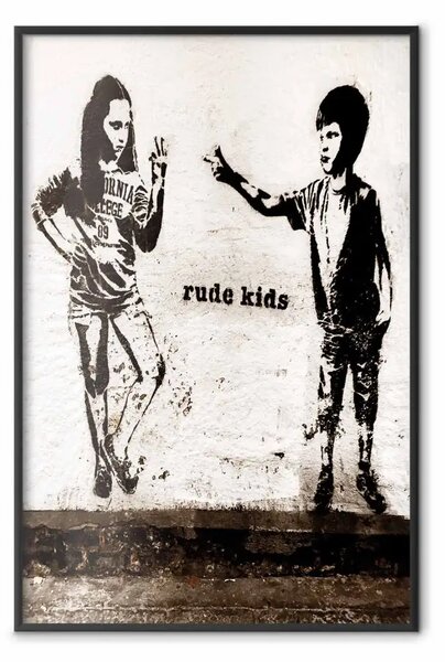 Poster: Bambini cattivi - graffiti in stile Banksy con due piccole persone