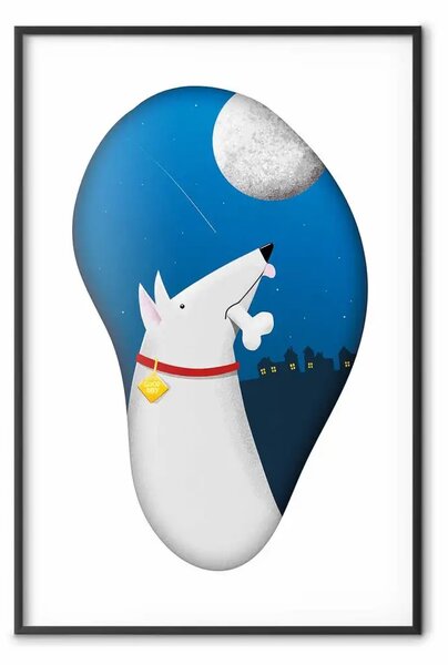 Poster: Sogni di cane - fantasia per bambini con cane bianco notturno