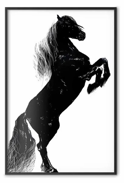 Poster: Cavallo nero - silhouette di animale in piedi in b/n