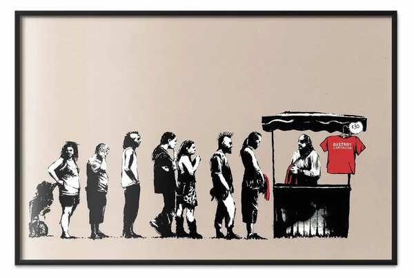 Poster: Distruggere capitalismo - graffiti Banksy con persone in fila