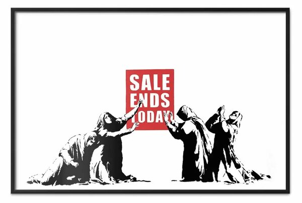 Poster: Saldi - graffiti in stile Banksy con persone e scritte in inglese