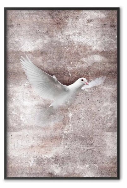 Poster: Volo d'amore - uccello bianco su sfondo marrone