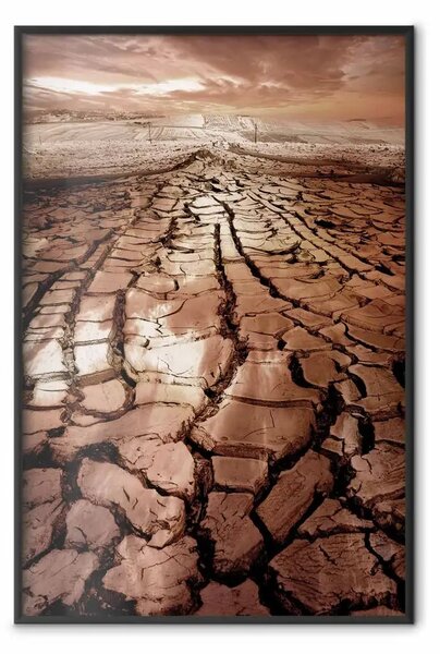 Poster: Siccità - paesaggio desertico su sfondo nuvoloso in tonalità marrone