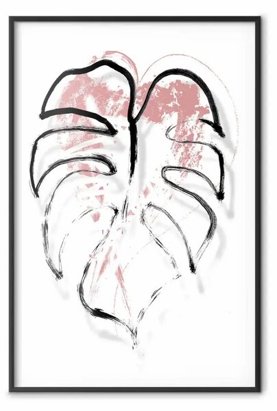 Poster: Monstera dinamica - astrazione con foglia tropicale e sfondo bianco