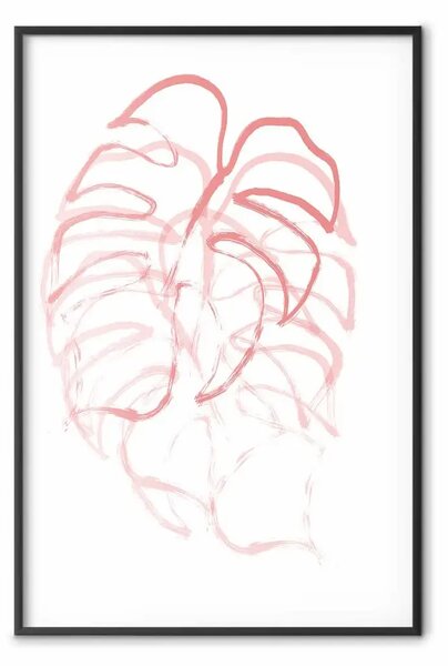 Poster: Monstera in movimento - astrazione botanica con foglie tropicali rosa