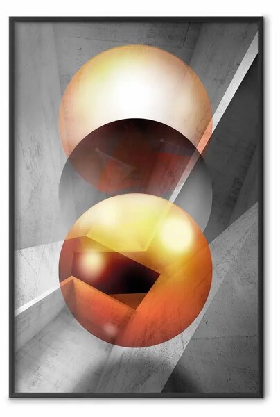 Poster: Pendolo di Newton - composizione geometrica moderna in sfere dorate