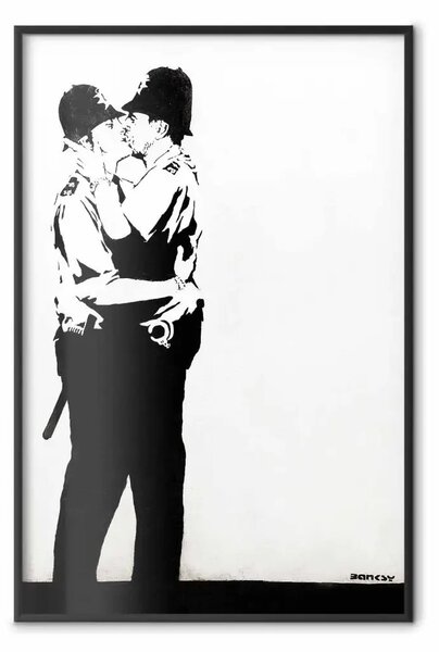 Poster: Bacio dei poliziotti - graffiti con due uomini in stile Banksy
