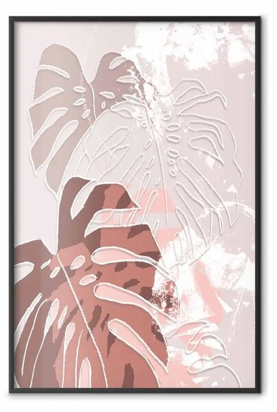 Poster: Monstera pastello - astrazione in foglie tropicali su sfondo chiaro