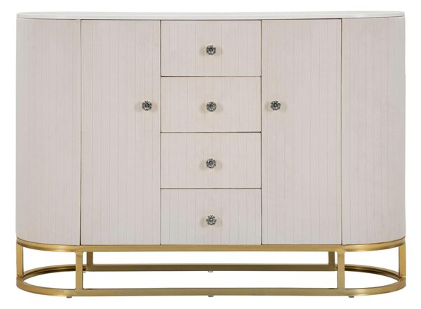 Mobile con i lati smussati con 2 ante e 4 cassetti, MONTPELLIER, Dimensioni 120x45xh 80 cm - Peso 34,8 kg La struttura in metallo dorato e tessuto imbottito