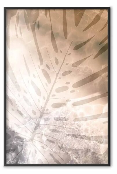 Poster: Monstera d'ambra - calda astrazione con foglia di pianta tropicale