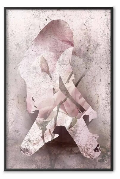 Poster: Magnolia innamorata - astrazione rosa con figura femminile e fiore